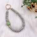 Green crystal heart phone charm with iridescent beads and golden spring ring clasp - Green Pearl Rhinestone Ball