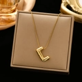 Chic 18K gold plated titanium necklace with 3D puff letter L pendant on snake chain - Gold-J