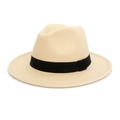 Classic light beige wool fedora hat for men and women featuring a wide black ribbon band - M (56-58cm) / Beige