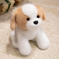 Realistic brown and white plush puppy dog doll with soft faux fur in a sitting pose - Shepherd Dog - Brown & White