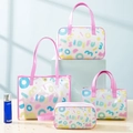 Pink 4-piece PVC toiletry bag set with geometric patterns and transparent finish - Purple Letters (4-Piece Set)
