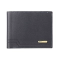 Slim black leather men's wallet with short design and detailed stitching - Horizontal / Dark Blue