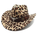 Dettaglio del cappello da cowboy leopardato con fascia in pelle e stemma testa di toro - M(56-58cm) / Parte Superiore Fedora Stampa Leopardata