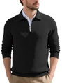 Sudadera vintage negra de hombre con cremallera corta y patrón de punto geométrico - S / Negro