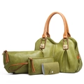 Set di 4 borse in pelle PU verde con manici marroni e dettagli in metallo dorato - Verde