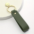 Green PU leather keychain with gold heart pendant featuring LETS LOVE engraving - Army Green