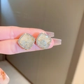 Elegant gold square stud earrings with champagne crystal and micro-paved zircons - Gold Champagne Square Stud Earrings (22#)