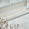 Elegant 925 silver round white pearl necklace displayed in a luxury grey jewelry box - With Jewelry Box / 3mm Clavicle Chain / White
