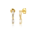 Elegant gold S925 silver stud earrings with stacked rectangular cubic zirconia stones - Clear Zirconia / Gold