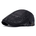 Vintage washed black denim newsboy cap with adjustable bronze metal buckle side detail - Adjustable / Black