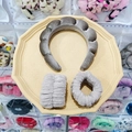 Gray braided sponge headband with matching plush wristbands for face washing - Velvet Grey Headband + 2 Wristbands