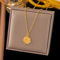 Gold-plated stainless steel chain with irregular floral embossed pendant on jewelry box - Plum Blossom Relief Pendant (AH645) / Gold