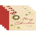 Set of four Merry Christmas placemats with burlap texture and festive red border trim - Style 5