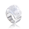 Titanium steel ring with a large transparent faceted crystal glass stone on silver band - Transparent (KR31897-K)