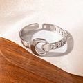 Adjustable silver titanium steel ring with moon and chain link elements in sleek finish - Steel Color 102