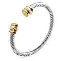 Silver twisted cable cuff bracelet with gold end caps and yellow gemstones detail - November (Yellow/Amber)