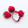 Cute red strawberry shaped velvet jewelry box with green leaf detail for rings - 5*4.5*4.5cm / Red