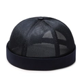 Navy blue breathable mesh docker cap for summer, minimalist street style unisex brimless hat - Navy Blue