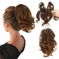 Brown curly ponytail extension with claw clip for natural volume in split view layout - Light Brown Highlights (4T30)