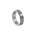 Detailed view of rotating silver steel ring with engraved floral pattern on white background - 6MM Flower