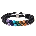 Close-up of 6mm double-layer braided malachite bracelet with silver Tree of Life charm - Obsidian Bracelet