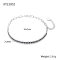 S925 Sterlingsilber Armband mit schwarzem Zirkon Herzanhänger und verstellbarer Kette - 925er Silber / Silber-Schwarz