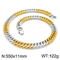 550x11mm zweifarbige Edelstahl-Rundhalskette in Gold- und Silberaustausch-Optik - Bicolor Gold (550x11mm)