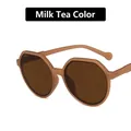 Retro milk tea beige semi-transparent polygon sunglasses with dark brown lenses - Milk Tea