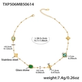 Collar de acero inoxidable dorado con piedra de cristal ovalada verde y trébol de suerte - TXP506-Collar Dorado con Piedra Verde Facetada (38+5cm)