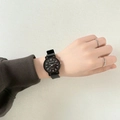 Reloj de cuarzo negro minimalista con esfera redonda negra y correa a juego - Tamaño Pequeño - Esfera Negra Numérica
