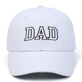 Detailed view of the 3D black embroidered DAD lettering on a white cotton baseball cap - Adjustable / White DAD