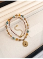 Bohemian tiger eye necklace with turquoise beads and gold sun pendant in vintage style - Gold Sun Pendant Multi-Color Beaded Style (10#)