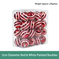 Pack of 5cm red and white striped Christmas ball ornaments in clear display box - 5cm Red & White Christmas Balls (32 Pcs)