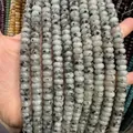 Light green natural stone abacus beads with black moss inclusions for jewelry making - 5*8mm (Per Strand) / Mountain Green Jade