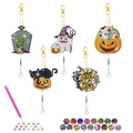 5-piece Halloween DIY diamond painting keychain set with ghost and pumpkin patterns - Tombstone And Black Cat Style