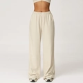 High waist beige wide-leg sweatpants with elastic waist for outdoor running and leisure - L / Oat Apricot