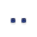 S925 sterling silver stud earrings featuring blue square-cut gemstones in 4-prong setting - September-ED3488B / 925 Silver