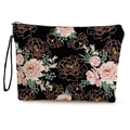 Borsa trucchi portatile con motivo a peonie rosa su tessuto nero e zip di chiusura - 17*25cm (Lino) con Cinturino / Stile 1-Peonia Vintage Realistica (Style 1)