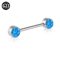 G23 titanium barbell nipple piercing with round blue opal and internal threading - OP05 Blue Opal