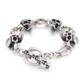 Bracciale punk in acciaio inossidabile con teschi, finitura vintage e chiusura a barra T - Stile Teschio Vintage (KB49354-D)