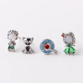 Set di 4 orecchini a lobo principessa in argento con zirconi colorati e opale - Set da 4 Pezzi (Figura/Volpe/Bersaglio/Principessa) / Platino