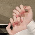 Uñas postizas artesanales ojo de gato rosa con flores plateadas y perlas finas - Extra Pequeño (XS) / 2196-Extra Corto Cuadrado-Redondo