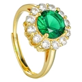 Luxurious gold ring with central green gemstone surrounded by sparkling clear diamonds - Green Glass Crystal - Gold