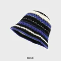 Blue and white striped knit fisherman bucket hat for women in warm winter yarn - M (54-58cm) / Blue