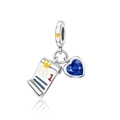 Macro shot of 925 silver charm with blue heart stone and NO.1 scroll pendant - NO.1 Scroll and Blue Heart (CCT1011)