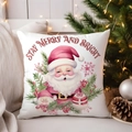Detailed view of Merry and Bright Christmas pillow cover in a cozy home holiday setting - TQYM72-3 (Stay Merry Santa)