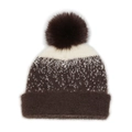 Detail of winter knit beanie with soft faux fur pompom and warm textured dual-tone pattern - M (56-58cm) / Coffee
