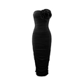 Dettaglio di abito nero senza spalline con grande rosa 3D in tessuto sul corpetto - S / Nero
