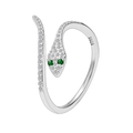 Elegant S925 sterling silver snake ring with green zircon eyes and white crystal pave - Adjustable Open / Silver Snake Style (JBT-099)