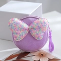 Lavender purple round plush coin purse with a colorful sequin bow and clip - Light Purple